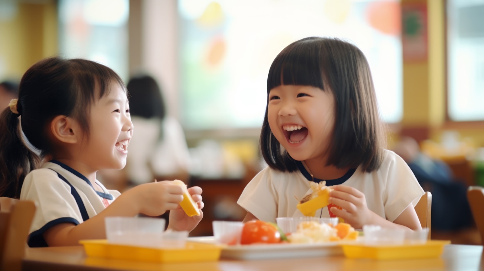 Children sharing food at a table